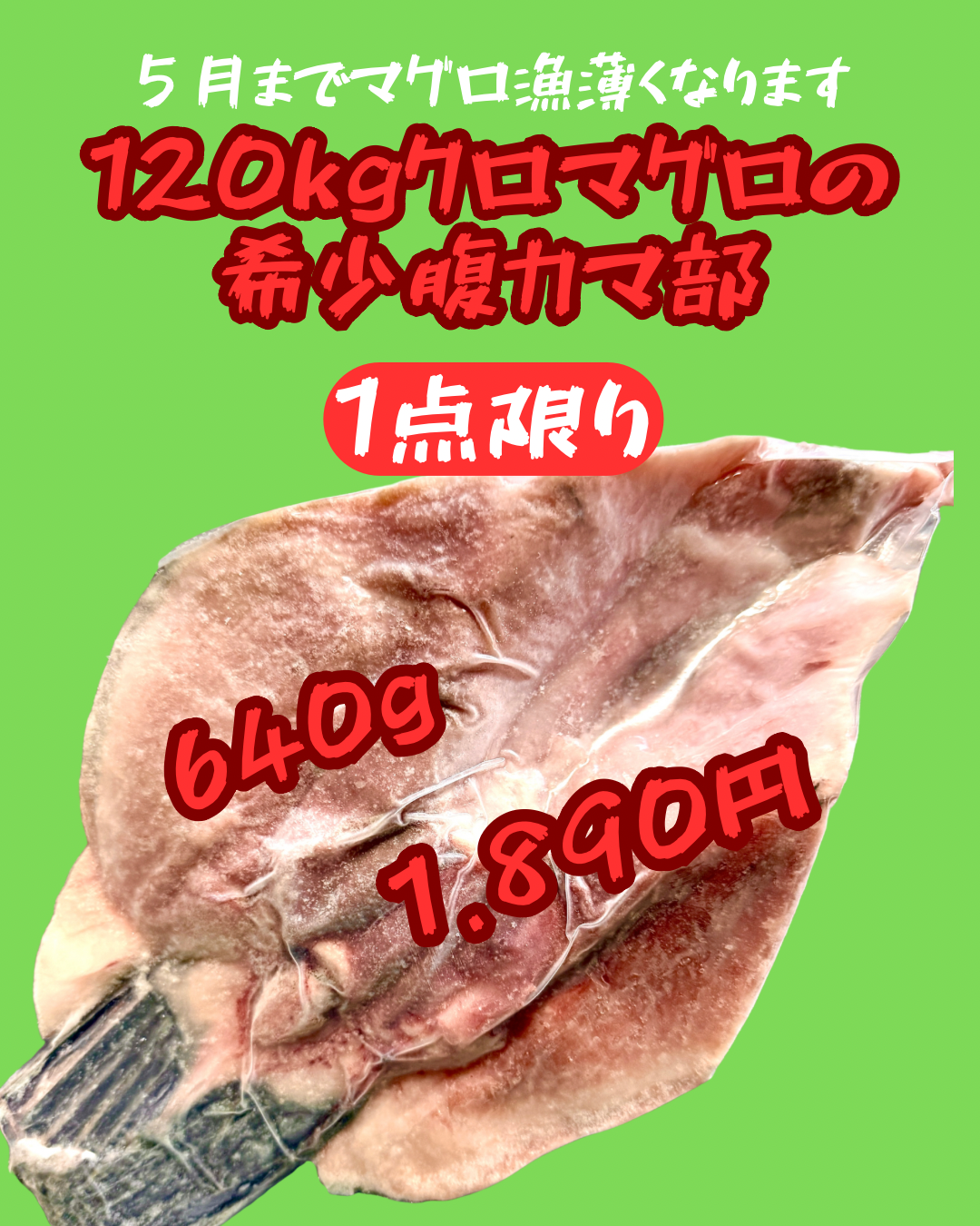 02012海峡クロマグロ腹カマ640g(真空冷凍)